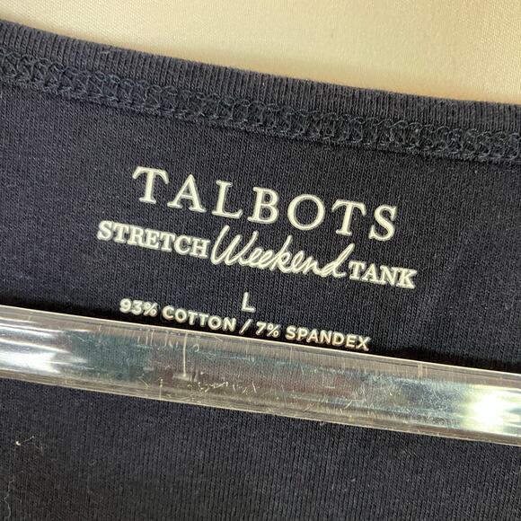 Talbots | Navy Weekend Tank Stretch Scoop Neck Cotton Spandex Womens Large - Picture 3 of 4
